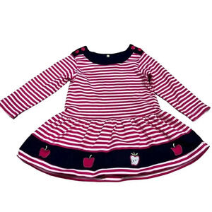 Florence Eiseman Girls 3T Pink Striped Knit Dress w/ Apples Casual